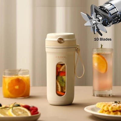 Mixeur électrique portable à 10 lames, 350 ml, mixeur de fruits, presse-agrumes rechargeable par USB, presse-agrumes pour smoothie, machine à jus white