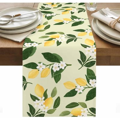 Zomer Citroenbladeren Bloemen Tafelkleed Feestdecoratie Herbruikbaar Keuken Eettafelkleed voor Boerderij Commode Sjaals Decor 150x33cm beige