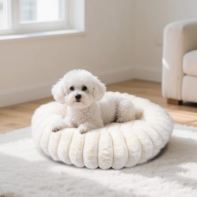 Luxe en comfortabel huisdierbed, gemaakt van imitatiekonijnenbont, zacht en rustgevend, geschikt voor kleine en middelgrote honden en katten, met een antislip onderkant (50 cm, wit).