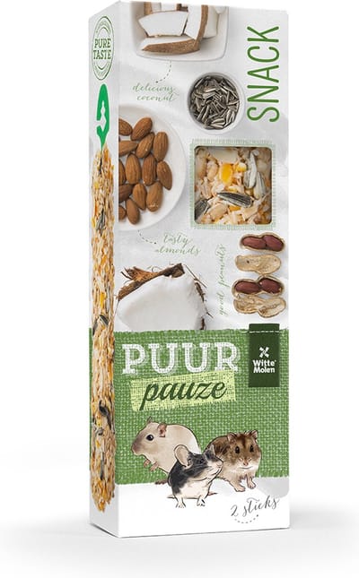 Witte Molen Puur Pauze - Knaagdiersnack - 2 Sticks - Amandel - Pinda - 110 GR - 1ST