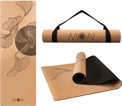 MOAI Yoga Mat - Inclusief draagriem / strap - Fitnessmat van natuurlijk Materiaal - 183x61 - Milieuvriendelijke Fitness Mat - Yoga Mat van 6 mm dik