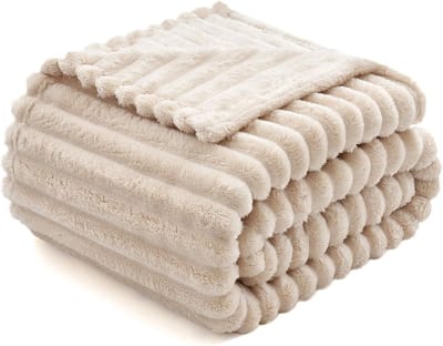 Fleece plaid - Zachte deken - Gezellig thuis - Corduroy look - 125 x 150 cm - Beige