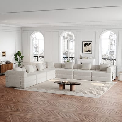 MIVRAY Slaapbank 454,4 x 364,5 x 69,8 cm - 2-in-1 Met Opbergruimte En Modulaire Opstelling - Voor Woonkamer - Chenille Khaki