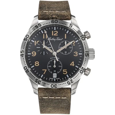 Mathey-Tissot Flyback Type 21 Chronograaf Leren Band Zwarte Wijzerplaat Kwarts H1821CHALNO Herenhorloge zwart