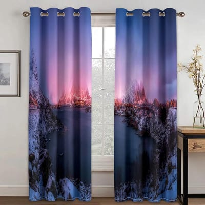 Style Vacances Haute Opacité Rideaux Mer Égée Île de Santorin Plage Rideaux Occultants idéaux pour Fenêtre de Chambre à Coucher Salon Hôtel W55 X H120cm X 2&Grommet Top
