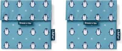Snack'n'Go Icons Penguin - Herbruikbaar Boterhamzakje en Snackverpakking - Sluiting met klittenband - BPA-vrij - Waterdichte binnenlaag - Wasbaar tot 60°C - 2 stuks