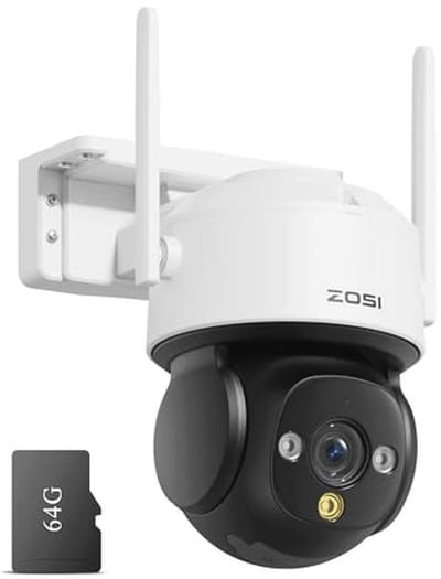4K 8MP Buitenbewakingscamera met Wifi en 64GB Geheugenkaart - Pan & Tilt IP Camera met 360 Graden Visie, AI Detectie en Slimme Alarmfunctie