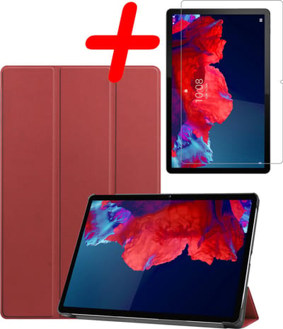 Hoesje Geschikt voor Lenovo Tab P11 Plus - Met Screenprotector - Trifold Bookcase - Hard Cover - Hardcover Book Case - Tablet Hoes - Donkerrood