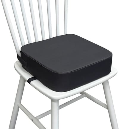 Zitverhoger voor Kinderen - Kinderzitje - Zitverhoger - 34x34x9Cm - Wasbaar - Demonteerbaar - met 2 Veiligheidsgespen - antislip stoelverhoging - Kinderstoelkussen - Voor kleine kinderen, eetkamerstoel, verhoging pad, eetkamer - Donkergrijs
