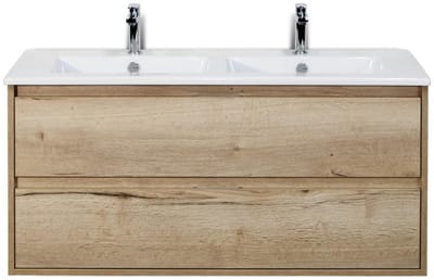Porto Badmeubelset 120 cm - 2 Laden Natuur Eiken - Keramische Wastafel Wit Slim