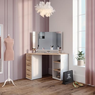 Hoek kaptafel met Spiegel en Opbergruimte - Elegant en Praktisch Meubel