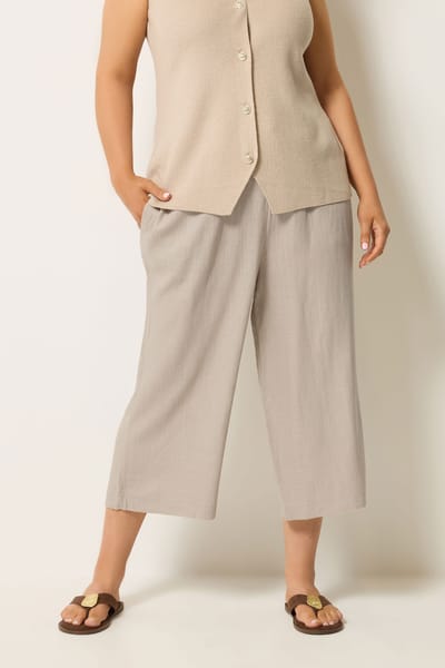 Yours Cropped Broek Van Linnenmix Met Wijde Pijpen In Beige Size 48