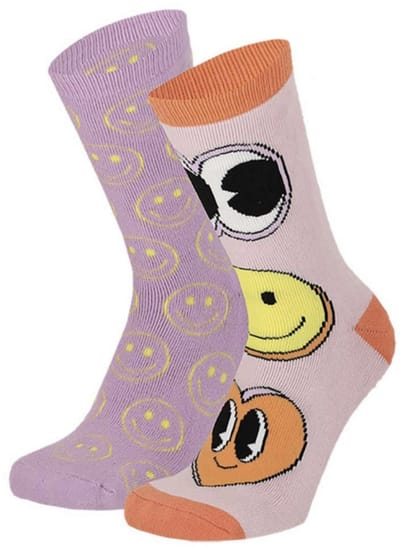 Apollo - Meiden - Sokken - Antislip - Smiley's - Paars - 2-pack - Maat 23/26