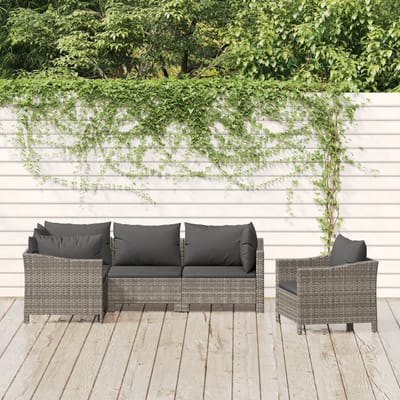 vidaXL - 5-delige - Loungeset - met - kussens - poly - rattan - grijs