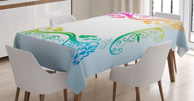 ABAKUHAUS Regenboog Tafelkleed – Victoriaans motief – 140x200 cm – Veelkleurig, Wasbaar