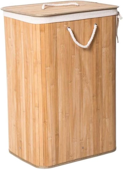 Grote Bamboe Wasmand 1 vak met Deksel & stoffen Waszak - Bamboe wasbox wassorteerder - Inhoud wasmand 80 liter - Wasmand voor wasgoed - Wasmanden Opvouwbaar - Wasmand met deksel - Kleur Wasmand: Naturel - Decopatent