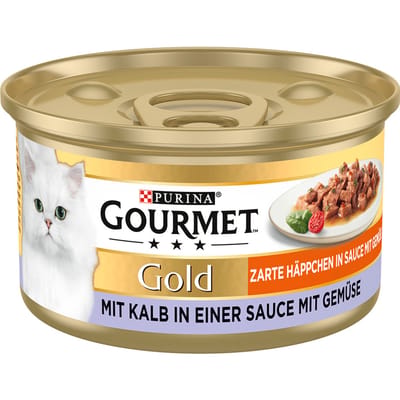 12x85g Gold Fijne Hapjes in Saus Kalfsvlees & Groenten Gourmet Kattenvoer