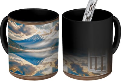Magische Mok - Foto op Warmte Mokken - Koffiemok - Doorkijk - Landschap - Bergen - Uitzicht - Raam - Magic Mok - Beker - 350 ML - Theemok