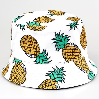 Nouveau Chapeau de Pêcheur Ananas Double Face Style Coréen Tendance Chapeau Pot à Fruits Chapeau de Soleil Surfeur Bord de Mer M（56-58cm） black