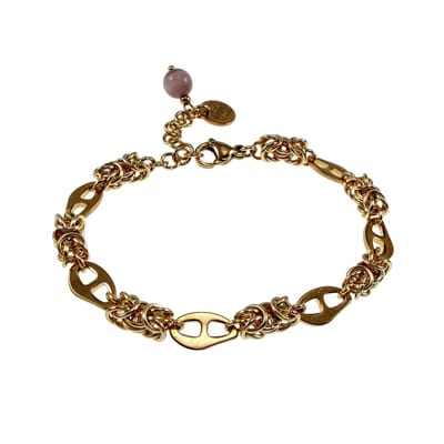 Armband Dames - Verguld RVS - Byzantijnse en Anker Schakelarmband met Paarse Kattenoogsteen – Verstelbaar 15cm tot 19cm