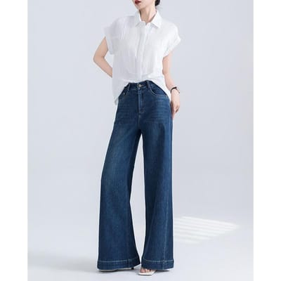Jeans haut de gamme pour femmes Printemps et Été Dernier Style Polyvalent Coupe confortable Pantalon large Taille haute Pantalon tombant 2XL