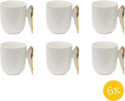 Clayre & Eef Mok set van 6 stuks 350 ml Wit Keramiek Vleugels Theemok