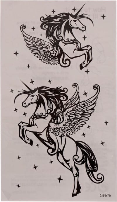 Plaktatoeage - Neptattoo - Eenhoorn/Unicorn & Sterren - Zwart - 8x6cm & 10x9cm