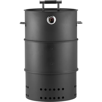 Gril Fumeur au Charbon de Bois, Fumeur BBQ au Charbon de Bois Baril 470mm, Gril de Barbecue d'Extérieur en Acier Revêtu avec 2 Grilles de Cuisson, 1 Tige Suspendue, 6 Crochets &