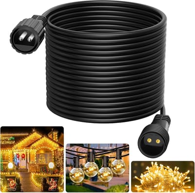 Verlengsnoer voor Lichtketting - Zwart - 10 m - Waterdichte 2-polige Verlengkabel voor Buitenverlichting