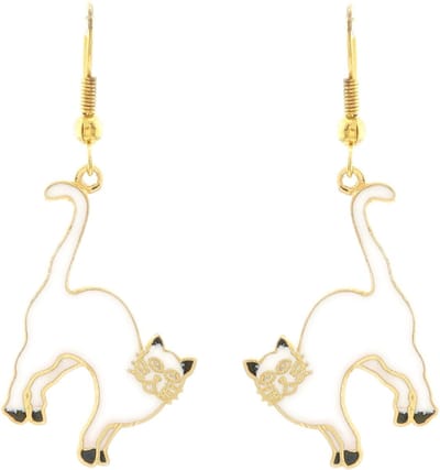 Behave - Oorhangers dames - kattenmotief - wit - 4 cm