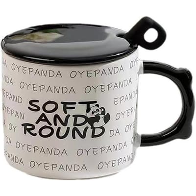 Creatieve Cartoon Panda Keramische Mok Hoge Waarde Mok met Deksel Lepel Waterbeker Huishoudelijke Koffiemok Souvenir Cadeaumok 380ML gray