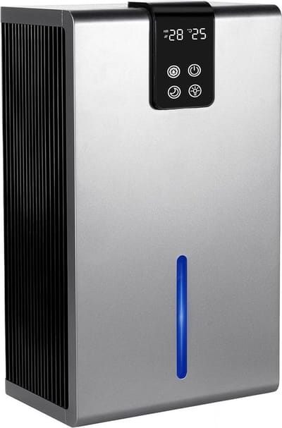Luchtontvochtiger – Slaapkamer – Luchtreiniger – Dehumidifier – Badkamer, Woonkamer, Kelder – Clean Air – Stille Werking – Grijs