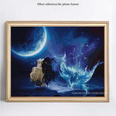 Diamant schilderij cartoon volledige dille ronde strass zeemeermin diamant borduurwerk 20X30CM blue