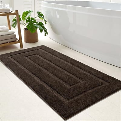 Badmat 60x90 cm - Zachte Microvezel Badkamerloper - Absorberend - Wasbaar en Antislip - Voor Douche, Bad & Toilet - Koffiekleurig