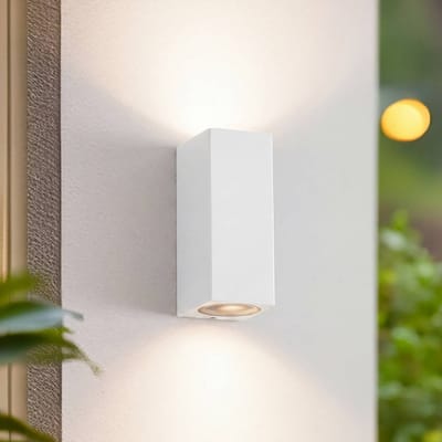 Lucande - Wandlamp buiten - 2lichts - Aluminiumspuitgietwerk, glas - H: 16.5 cm - GU10 - mat wit, transparant