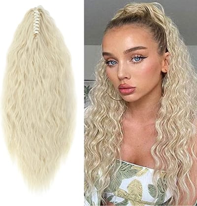 Ponytail Extension Ponytail Braid Corn Wavy Hairpiece Hair Extension Hairpiece Hair with Clip Like Real Hair 24" - ShopVlot