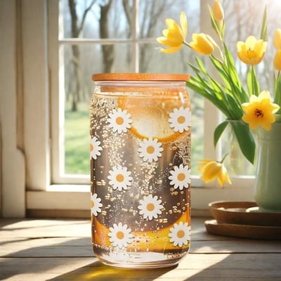 Dailygoods- Drinkglas 450 ml - Drinkglas met deksel - Drinkglas met rietje - Esthetisch design - Perfect voor smoothies - Ideaal voor moderne keukens - Smoothieglas