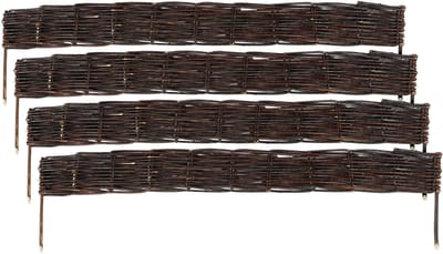 Tuinhekje - set van 4 - 10 x 100 cm - wilgentenen - bruin