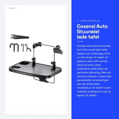 Dailygoods- Stuurwiel Lade Multifunctioneel - Autotafel - Reistafel - Hoofdsteun Tafel - Telefoon Houder - Antislip Ondergrond - Auto Tafel