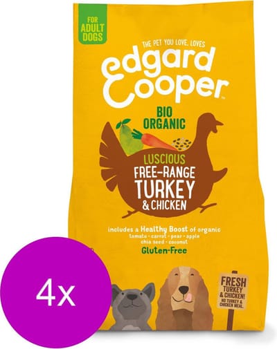 Edgard & Cooper Bio Organic Turkey Adult Kalkoen&Kip&Wortel - Hondenvoer - 4 x 2.5 kg Biologisch