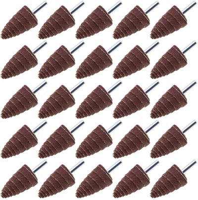 Inovra- Schuurpapier Set 25 Stuks - Kegelvorm - Aluminiumoxide - Korrel 60/80/120/180/240 - Schacht 1/4 inch - Max RPM 30000 - Schuurwiel