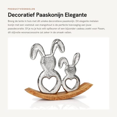 Dailygoods- Paashaas Metalen Decoratie - Stijlvolle Lenteversiering - Mangohouten Voet - Elegante Woonaccessoire - Decoratieve Standaard - Metalen Figuur