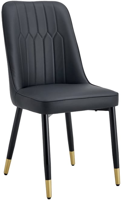 Merax Eetkamerstoelen - Set van 2 - Moderne Zwarte Stoelen met PU Lederen Bekleding - Comfortabele Rugleuning - Metalen Poten - Geschikt voor Eetkamer Keuken en Slaapkamer