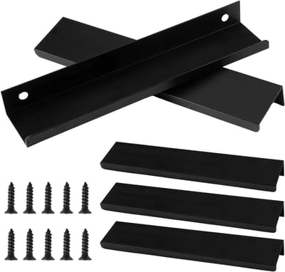 Set van 5 Versteekte Kastgrepen 150mm Zwart Aluminium Meubelgrepen met 10 Schroeven, 128mm Gatafstand voor Keuken, Kasten en Meubels