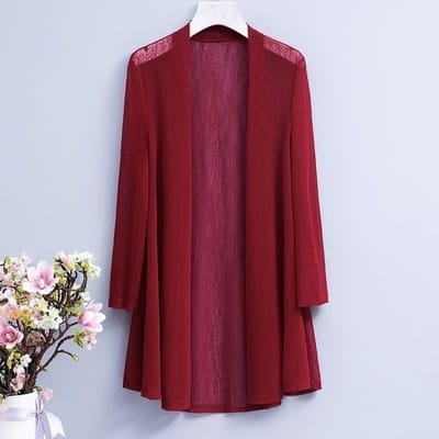 Zomer Zonbeschermingskleding voor Dames Lange Mesh Sjaal Top met Lange Mouwen, Bovenkleding Cardigan XL helder rode kleur