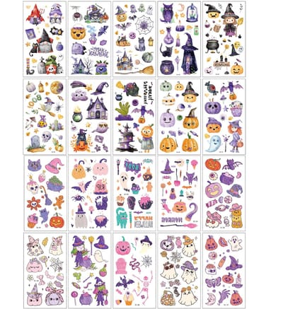 Halloween decoratie-halloween stickershalloween tattoo-20 stuks schattige glitter Halloween-tatoeagestickers voor kinderen - grappige glitterstickers voor op een feest - dubbelzijdige spookraamstickers - Halloween-stickers - 6.8x12cm
