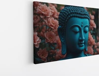Saammp Canvas Schilderij - Boeddha in bloementuin - 45x30 - Foto op canvas - Wanddecoratie - Muurdecoratie Woonkamer - Canvas schilderijen