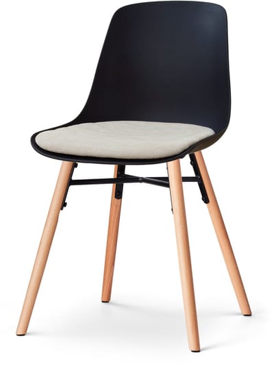 Nolon Nena-Liv Eetkamerstoel zwart met naturelbeige Zitkussen - houten onderstel