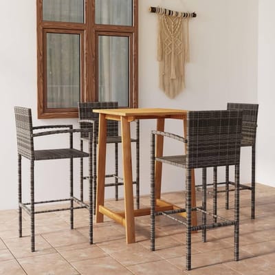 Tuin Bar Set - Buiten Barmeubel - Buiten Ontspannen - Acaciahouten Tafelblad - 5-delig - Grijs