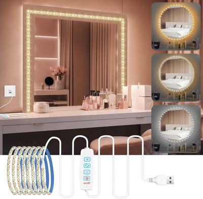 Led-spiegel, dimbaar, 3 kleuren, 9 niveaus, kaptafel en make-uplamp, 2 m